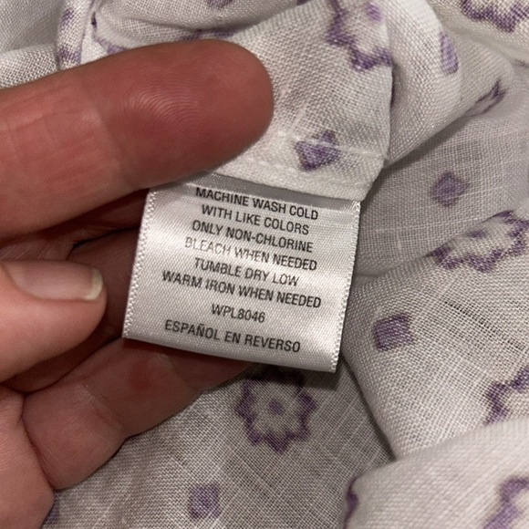 Tasso Elba Mens SZ M 100% Linen White Floral Button Short Sleeve Shirt Vacation - Picture 11 of 11